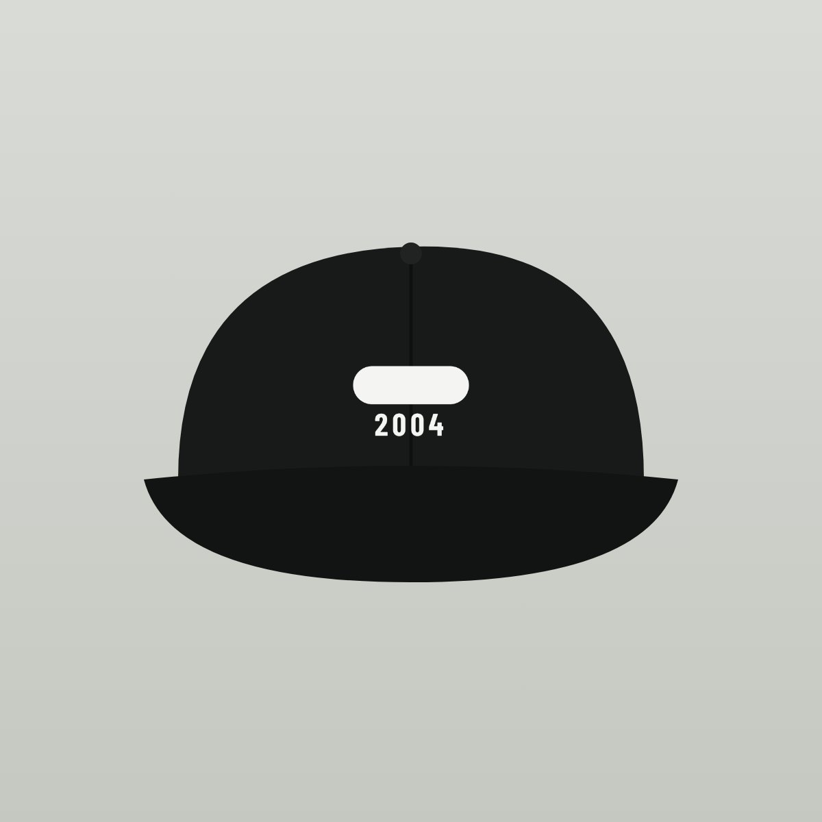 Black dad hat with a white embroidered capsule shape and 2004 on the front